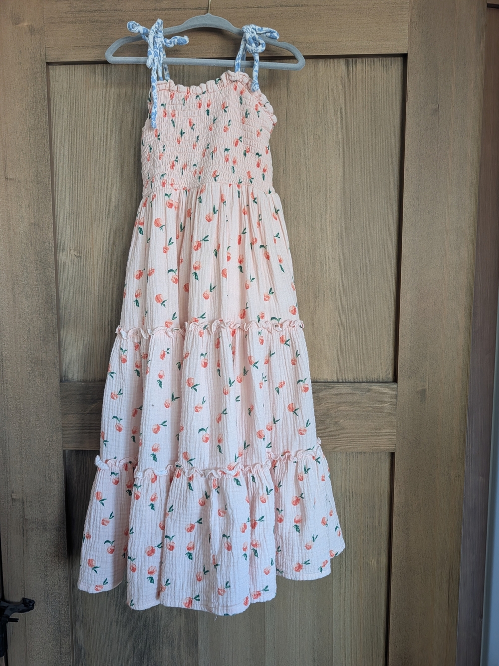 SweetHoney Peach Floral Tie-Shoulder Maxi Dress